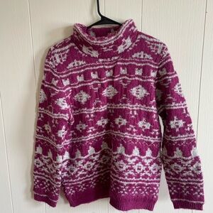 Sonoma Pink and White Turtleneck Sweater with Nordic Pattern